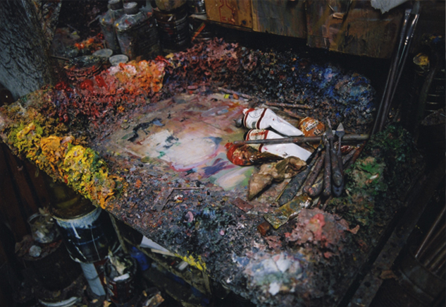 The artist’s paint palette in his studio, ca. 1992.<br />Photo: Marc Blaustein Al Blaustein